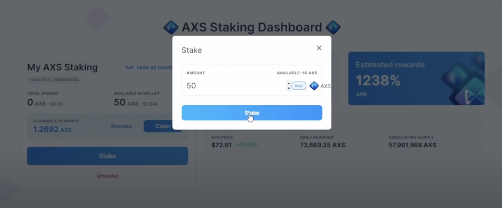 AXS staking dashboard